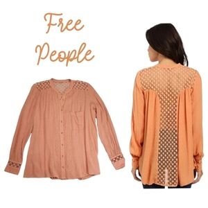 Free People OB495809 The Best Blouse Long Sleeve Button-down Top In Peach